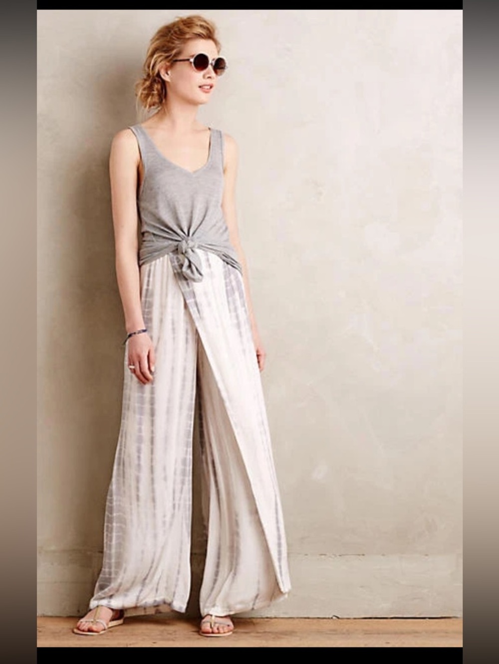 Anthropologie Mermaid Beachcomber Wide Leg Tie Dye  Gray And White Pants, Size M - Picture 16 of 16